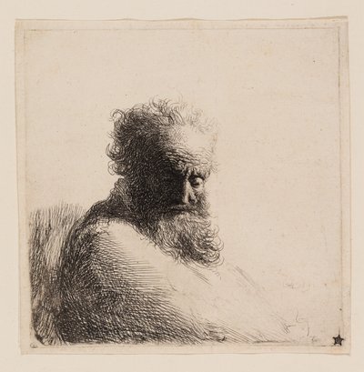 Busto de un anciano barbudo, mirando hacia abajo, tres cuartos a la derecha de Rembrandt van Rijn