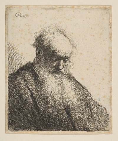Busto de un anciano con barba larga: la cabeza inclinada tres cuartos a la derecha, 1630 de Rembrandt van Rijn