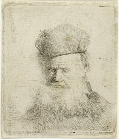 Busto de un Anciano con Gorro de Piel y Barba Fluyente, Casi de Frente de Rembrandt van Rijn
