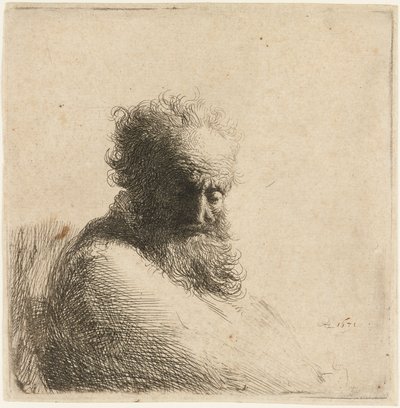 Busto de un hombre viejo con barba, mirando hacia abajo, tres cuartos a la derecha de Rembrandt van Rijn