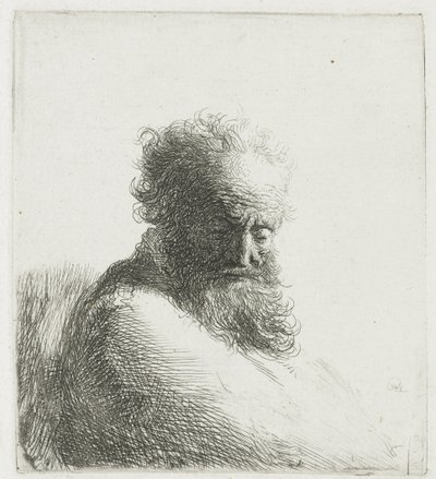 Busto de un anciano con barba, mirando hacia abajo, tres cuartos a la derecha de Rembrandt van Rijn