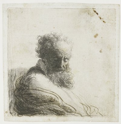 Busto de un anciano con barba, mirando hacia abajo, tres cuartos a la derecha de Rembrandt van Rijn