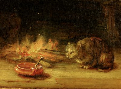 Gato, detalle de La Sagrada Familia con una cortina, 1646 de Rembrandt van Rijn