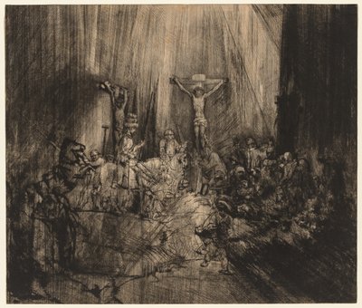 Cristo crucificado entre los dos ladrones: Las tres cruces, 1653- c.1660 de Rembrandt van Rijn