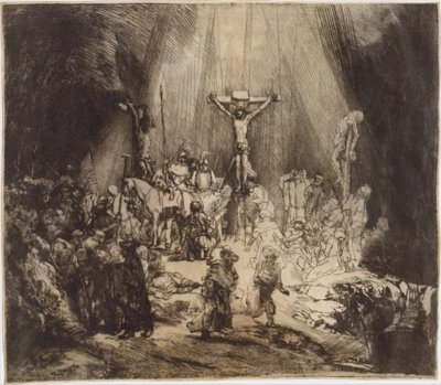 Cristo crucificado entre los dos ladrones: Las tres cruces de Rembrandt van Rijn