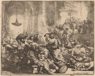 Cristo expulsando a los mercaderes del templo de Rembrandt van Rijn