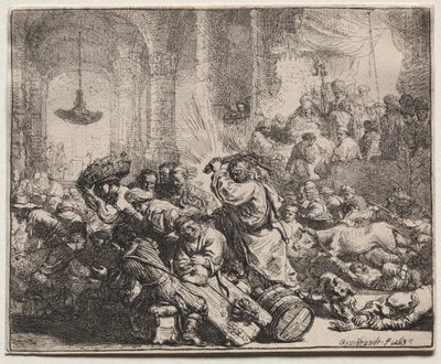 Cristo expulsando a los mercaderes del templo de Rembrandt van Rijn