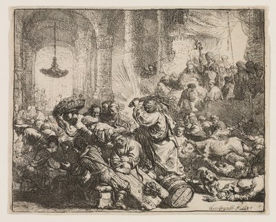 Cristo Expulsando a los Cambistas del Templo de Rembrandt van Rijn