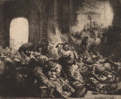 Cristo expulsando a los mercaderes del templo de Rembrandt van Rijn