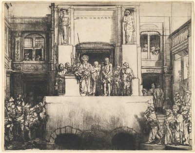 La Presentación de Jesús al pueblo: plato rectangular de Rembrandt van Rijn