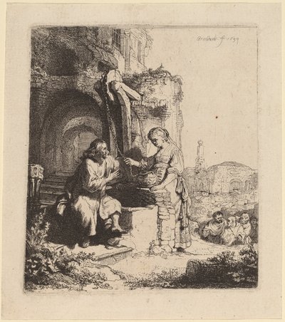 Cristo y la mujer de Samaria entre ruinas de Rembrandt van Rijn