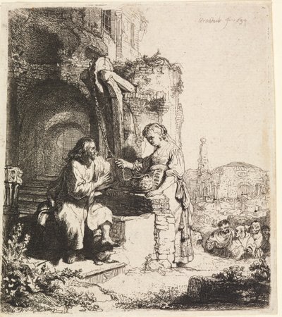 Cristo y la mujer de Samaria entre ruinas de Rembrandt van Rijn