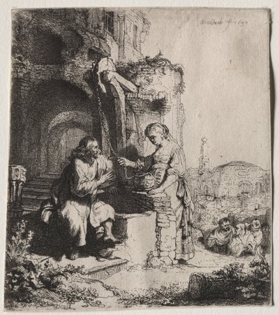 Cristo y la mujer de Samaria entre ruinas de Rembrandt van Rijn