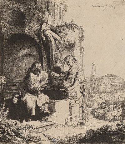 Cristo y la mujer de Samaria entre ruinas de Rembrandt van Rijn