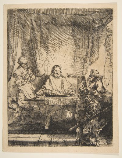 Cristo en Emaús: La placa más grande, 1654 de Rembrandt van Rijn