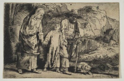 Cristo entre sus padres, regresando del templo de Rembrandt van Rijn