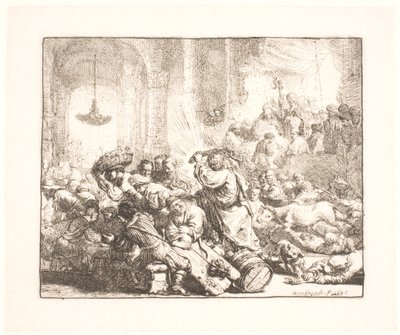 Cristo expulsando a los mercaderes del templo de Rembrandt van Rijn