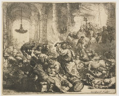 Cristo expulsando a los cambistas del templo de Rembrandt van Rijn