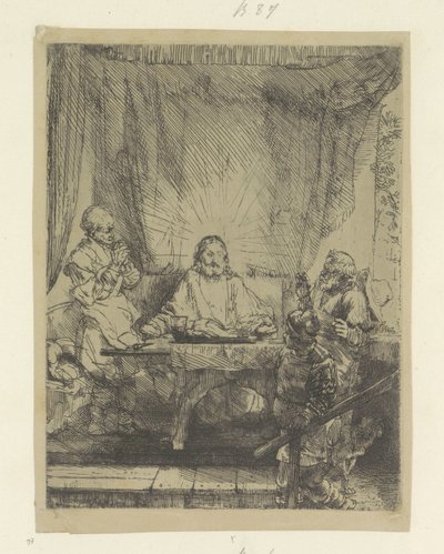 Christus te Emmaus: grote plaat Colección de ochenta y cinco grabados originales (título de la serie) de Rembrandt van Rijn