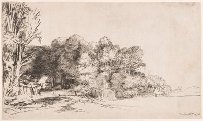 Grupo de árboles con una vista de Rembrandt van Rijn