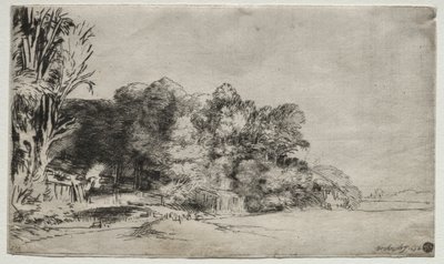 Grupo de árboles con una vista de Rembrandt van Rijn