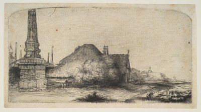 Cabaña y poste de límite en el Spaarndammerdijk, ca. 1650 de Rembrandt van Rijn