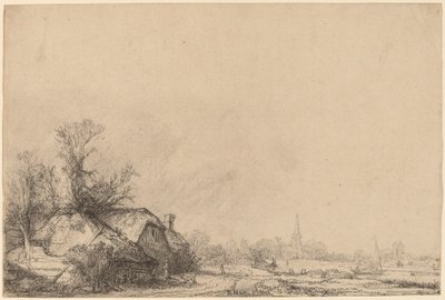 Cabaña junto a un canal de Rembrandt van Rijn