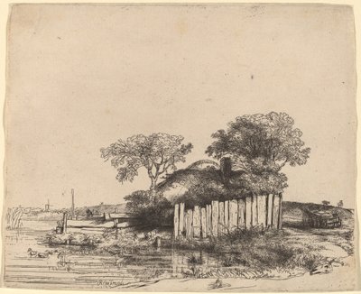 Cabaña con una cerca blanca de Rembrandt van Rijn