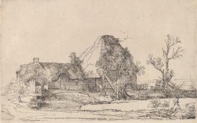 Cabañas y Edificios de Granja con un Hombre Dibujando, c. 1645 de Rembrandt van Rijn
