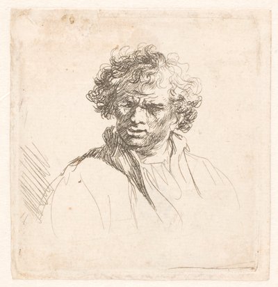 Hombre de cabello rizado con boca torcida de Rembrandt van Rijn