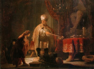 Daniel y Ciro ante la imagen del dios Bel de Rembrandt van Rijn
