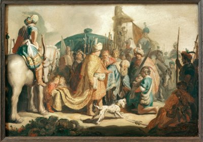 David arrodillado con la cabeza de Goliat ante Saúl de Rembrandt van Rijn