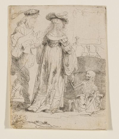 La muerte se aparece a una pareja de recién casados desde una tumba abierta de Rembrandt van Rijn