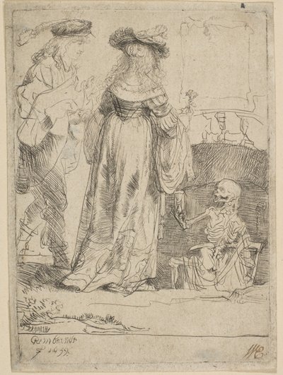 La Muerte Apareciendo a una Pareja Casada desde una Tumba Abierta, 1639 de Rembrandt van Rijn