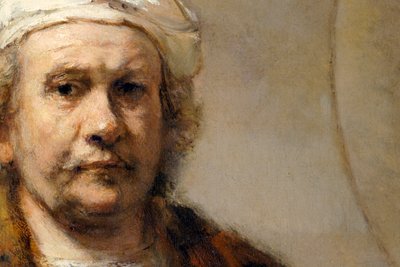 (detalle) de un autorretrato del pintor holandés Rembrandt van Rijn, c1665 de Rembrandt van Rijn
