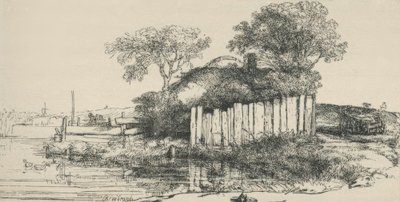 La cabaña detrás de la cerca de tablas de Rembrandt van Rijn