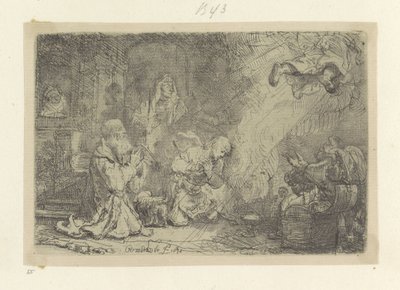 Angel deja a Tobias y su familia Recueil de quatre-vingt-cinq estampes originales (título de la serie) de Rembrandt van Rijn