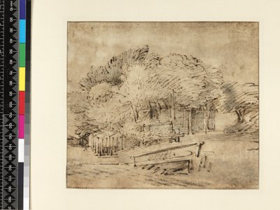 Casa de campo bajo árboles, con un puente peatonal, c.1650 de Rembrandt van Rijn