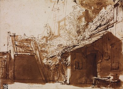 Casa de campo en luz y sombra de Rembrandt van Rijn