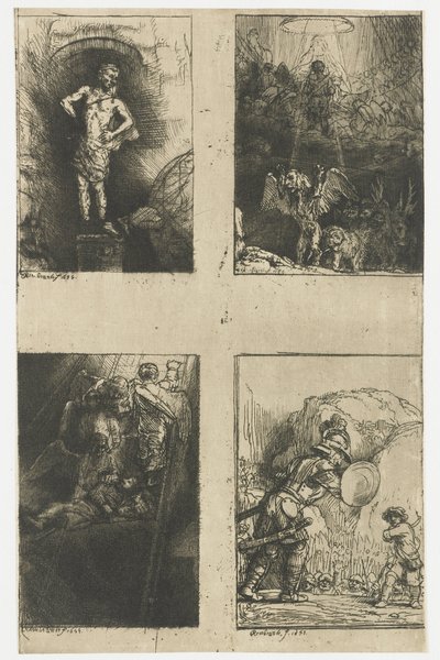 Cuatro ilustraciones de la "Piedra Gloriosa" de Menasseh Ben Israel
La imagen vista por Nabucodonosor
La escalera de Jacob
David y Goliat
La visión de Daniel de las cuatro bestias de Rembrandt van Rijn