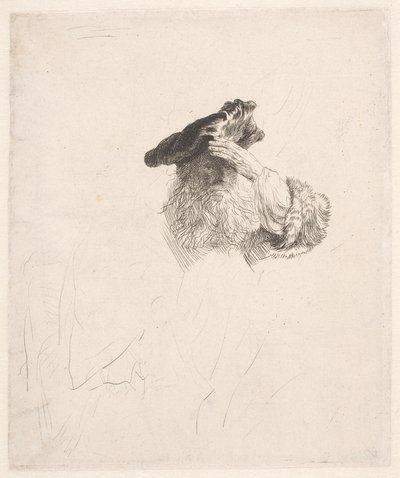 Anciano, sombreando sus ojos con la mano de Rembrandt van Rijn