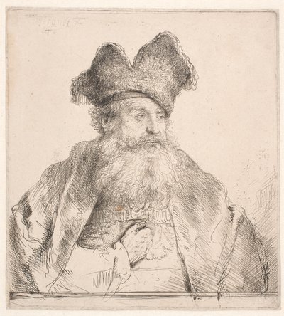 Viejo con gorro de piel de Rembrandt van Rijn