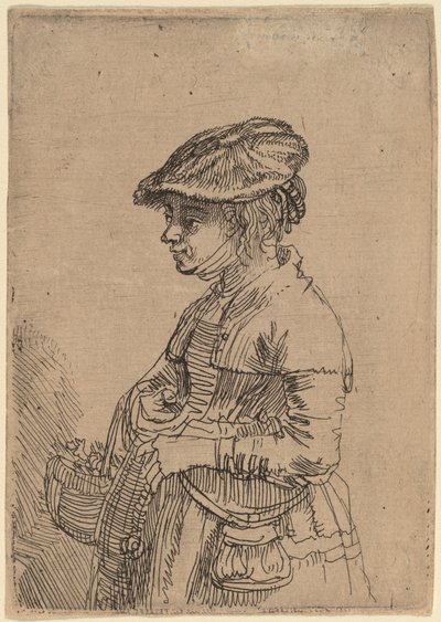 Niña con una cesta de Rembrandt van Rijn