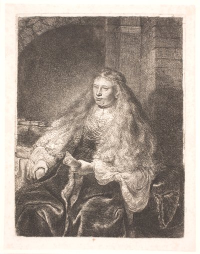 Chica con el cabello cayendo sobre sus hombros (la "gran novia judía") de Rembrandt van Rijn