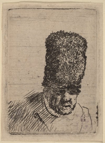 Cabeza de un anciano con un gorro de piel alto de Rembrandt van Rijn