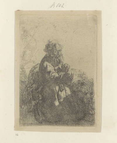 Jerome arrodillado en oración, mirando hacia abajo Recueil de quatre-vingt-cinq estampes originales (título de la serie) de Rembrandt van Rijn
