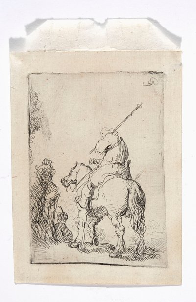 Un jinete con turbante a caballo de Rembrandt van Rijn