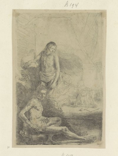 joven sentado y de pie Recueil de quatre-vingt-cinq estampes originales (título de la serie) de Rembrandt van Rijn