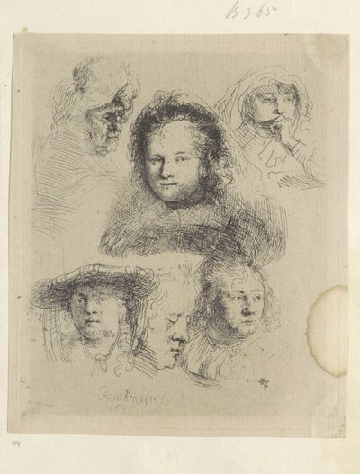 Kopstudies van Saskia en anderen Colección de ochenta y cinco grabados originales (título de la serie) de Rembrandt van Rijn