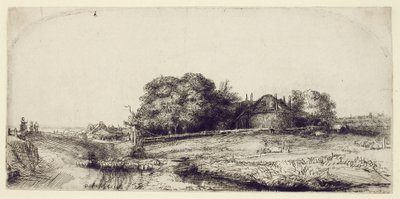 Paisaje con granero de heno y un rebaño de ovejas, c.1652 de Rembrandt van Rijn